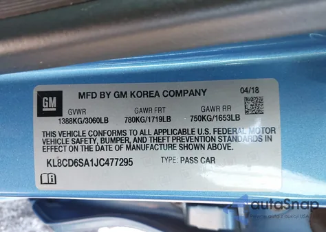 2018 Chevrolet Spark 1Lt Cvt из США, поврежденный, VIN KL8CD6SA1JC477295